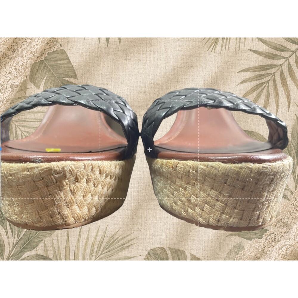 WHBM White House Black Market Womens 10M Black Leather Espadrille Wedge Sandals - Picture 7 of 10